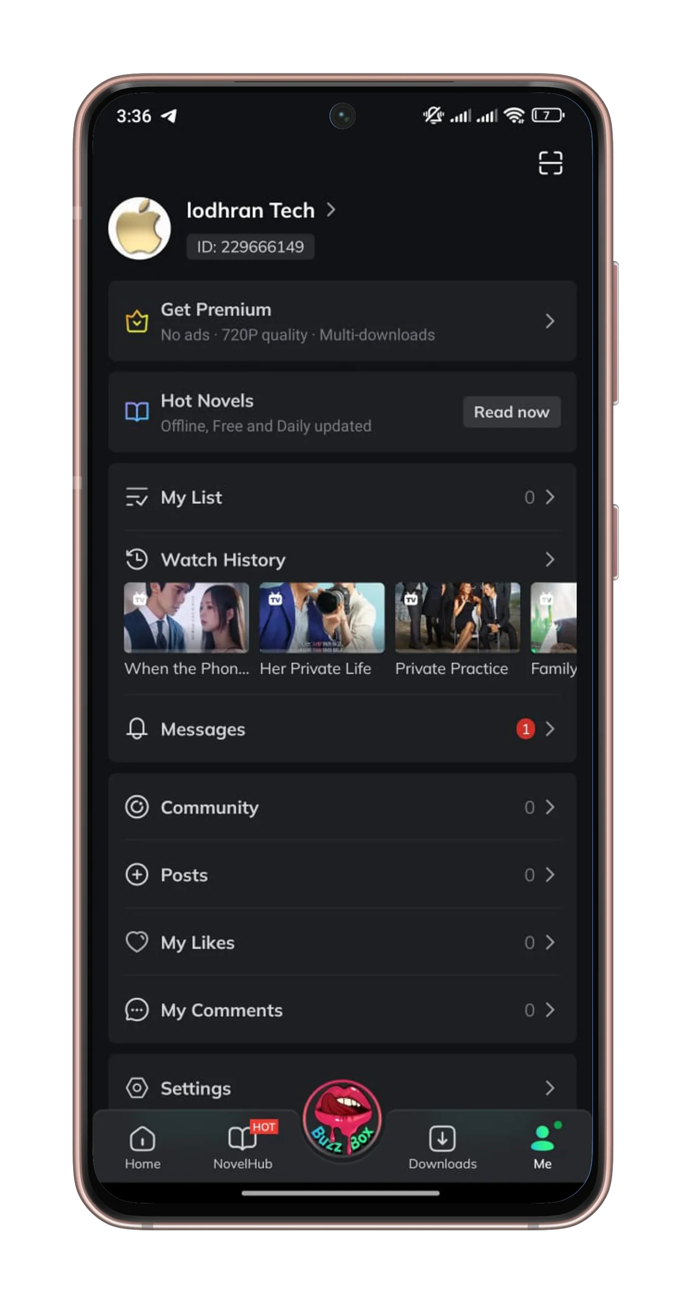 Movie Box Pro sign-in with email, invite codes, or quick links.