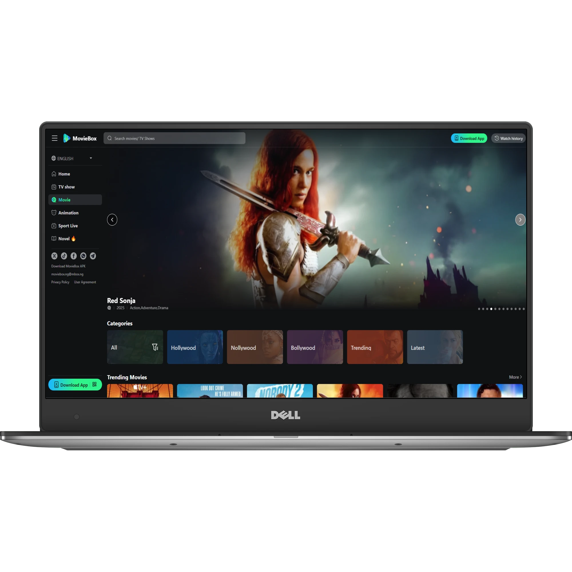 Movie Box Pro login with profiles, watchlists, and parental control modes.